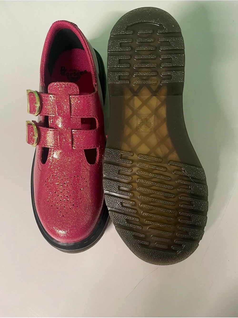Dr. Martens Kids' Glitter Fuchsia Double-Buckle Mary Jane